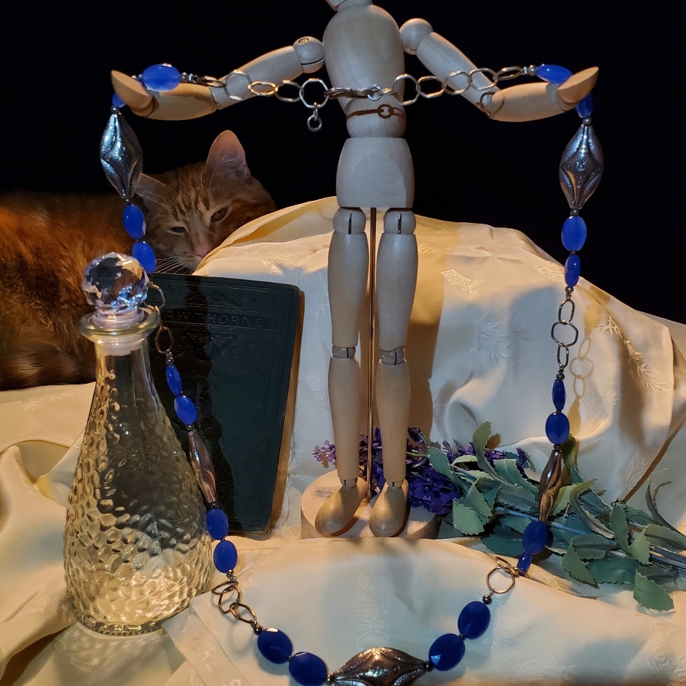 Long Blue and Silver Necklace